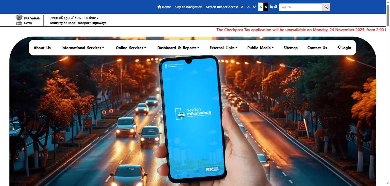 Log in to Parivahan or Open the mParivahan App